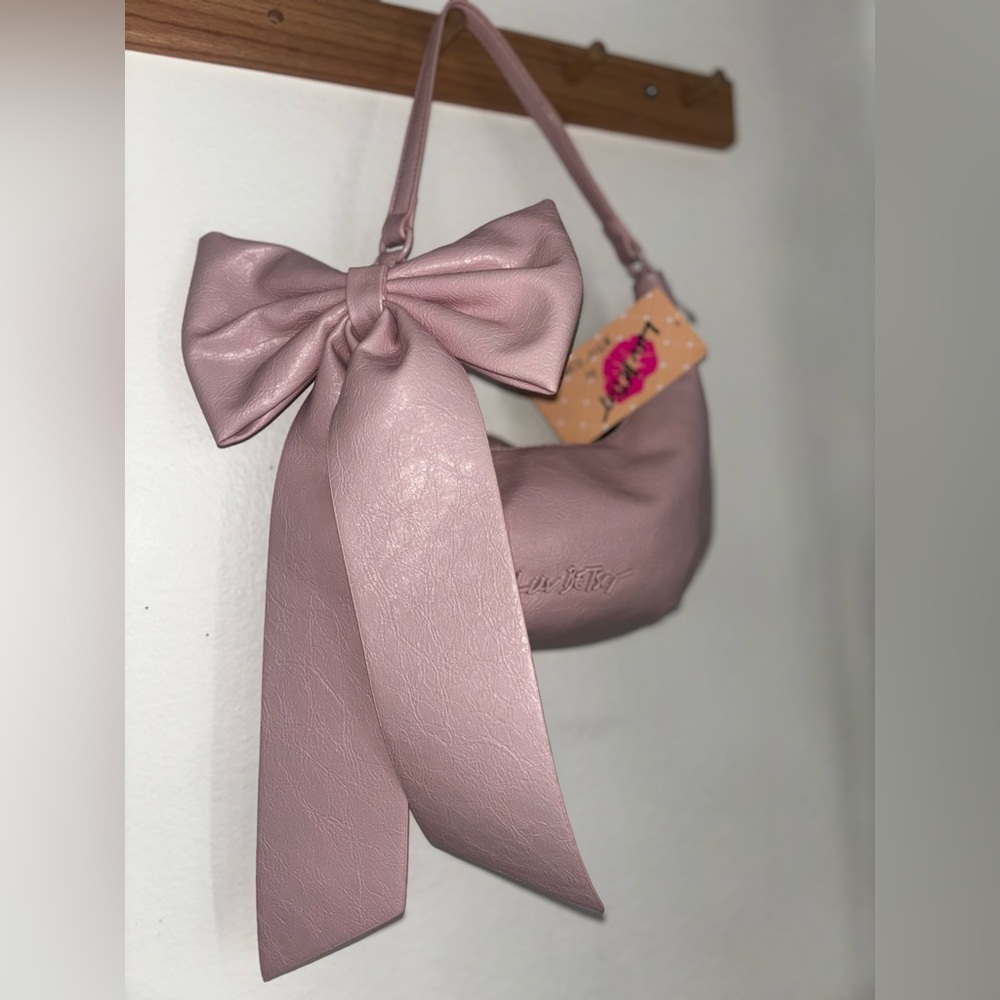 Betsey Johnson Pink Bow Shoulder Bag with Satin Accent